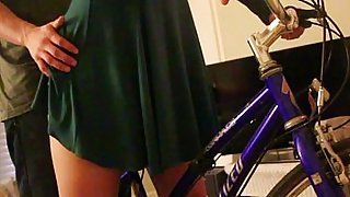 Step daughter learning to ride bike grinds in panties